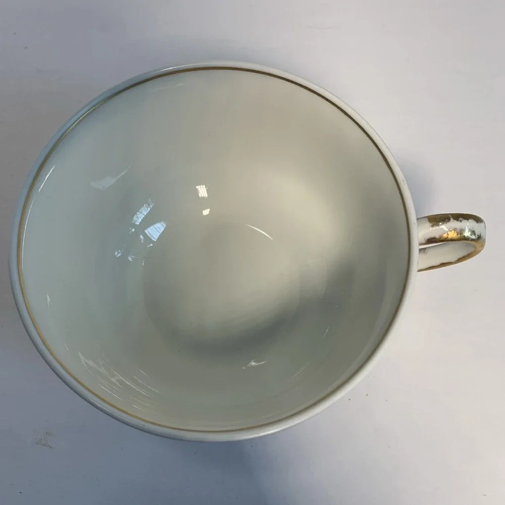 Haviland Limoges France Tea Cup Saucer Set White Gold Encrusted‎ Scalloped Edge